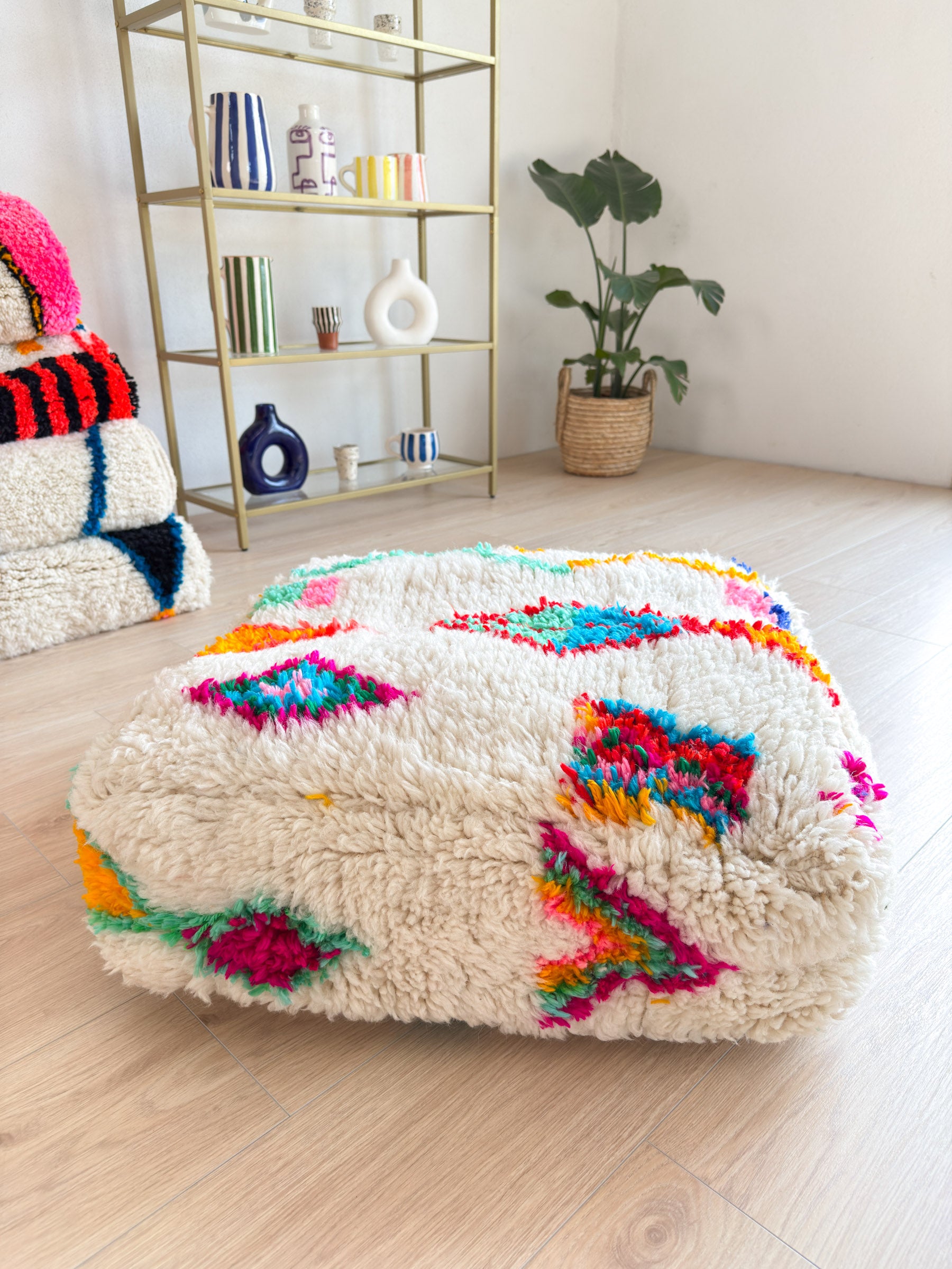 Moroccan pouf, colorful Berber pouf - 60 x 60 cm - n°11