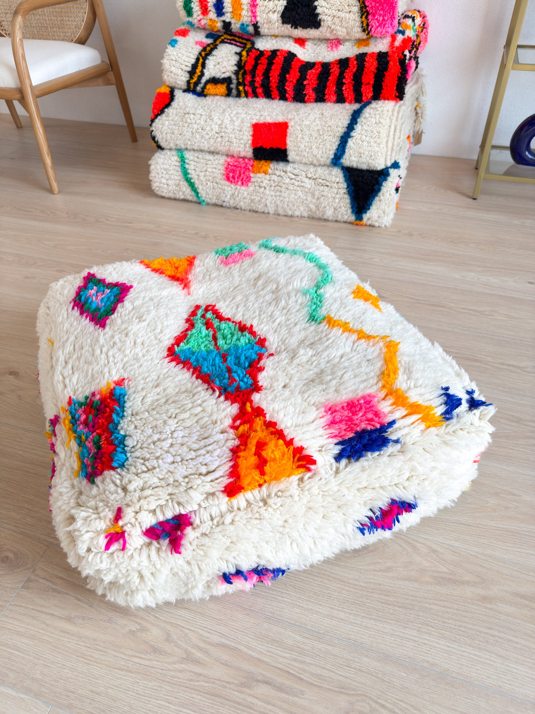 Moroccan pouf, colorful Berber pouf - 60 x 60 cm - n°11