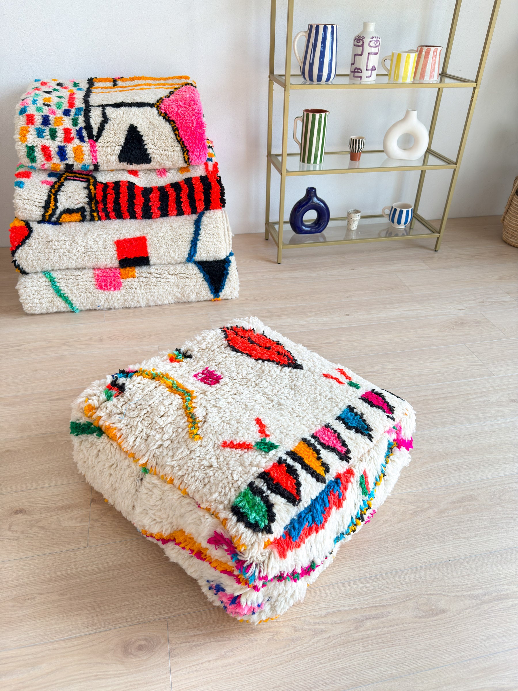 Moroccan pouf, colorful Berber pouf - 60 x 60 cm - n°12