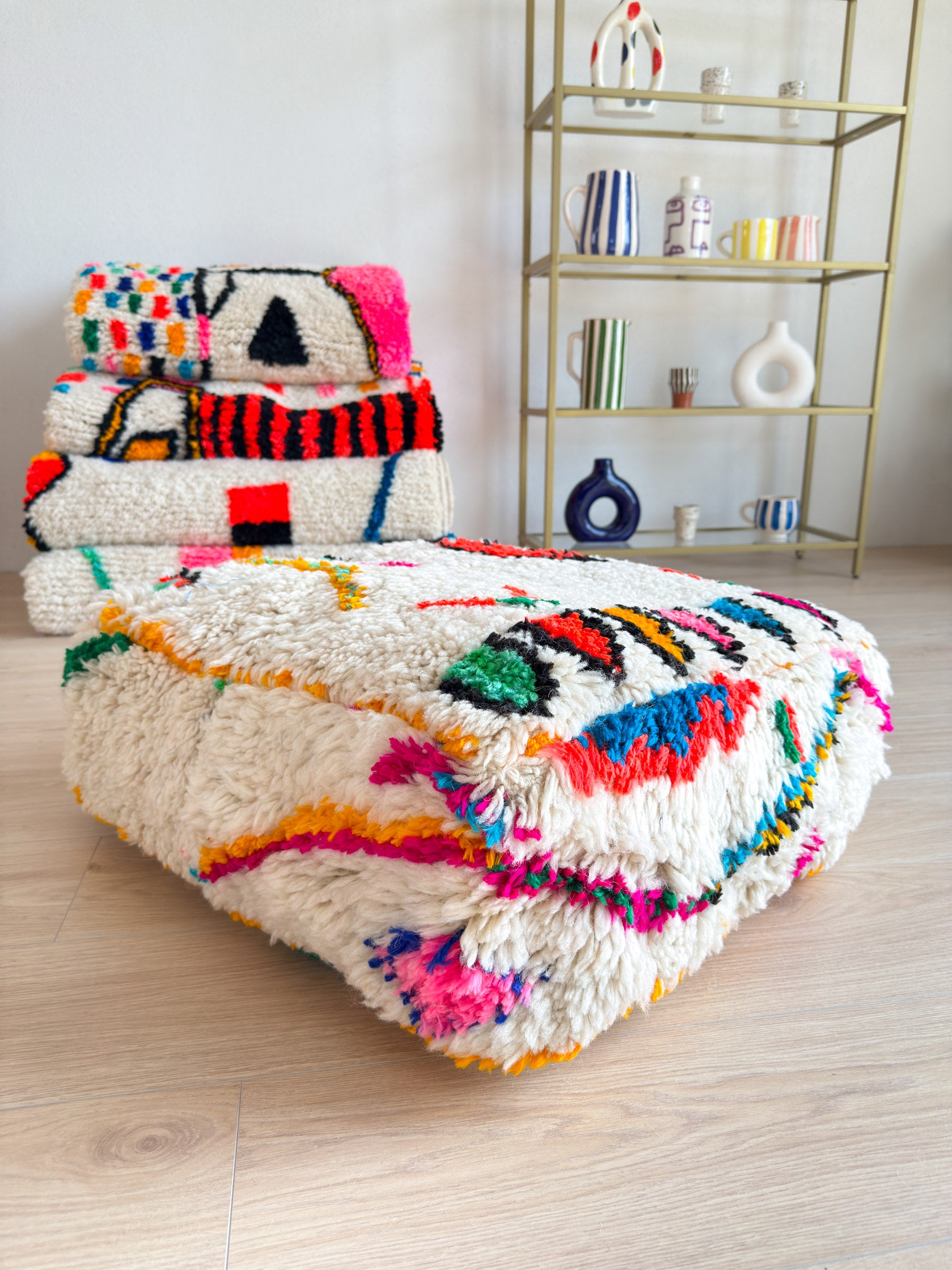 Moroccan pouf, colorful Berber pouf - 60 x 60 cm - n°12