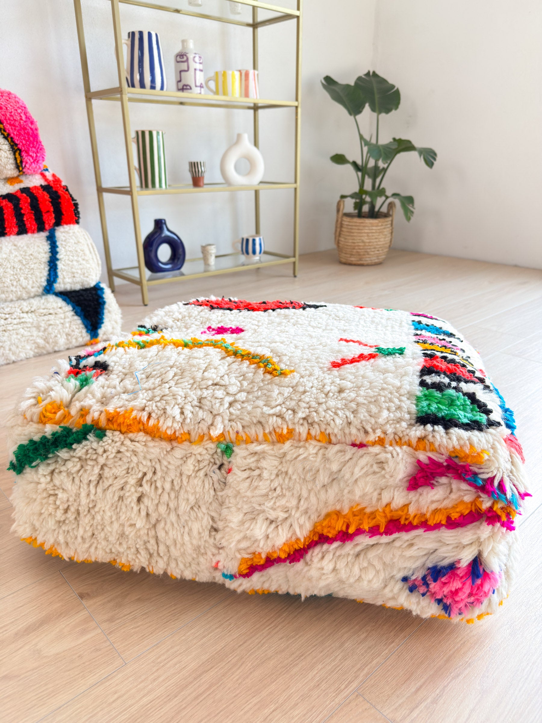 Moroccan pouf, colorful Berber pouf - 60 x 60 cm - n°12