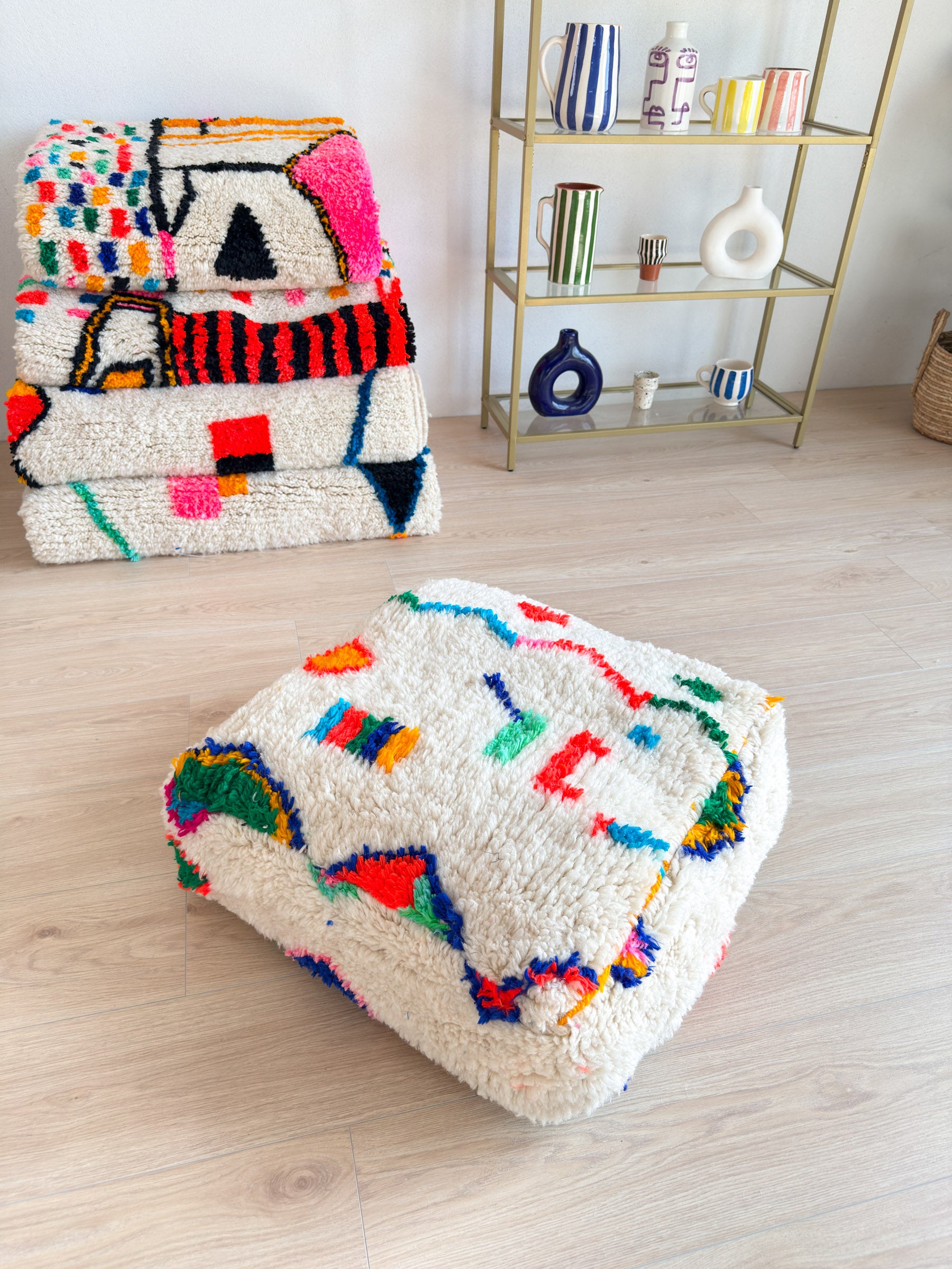 Moroccan pouf, colorful Berber pouf - 60 x 60 cm - n°13