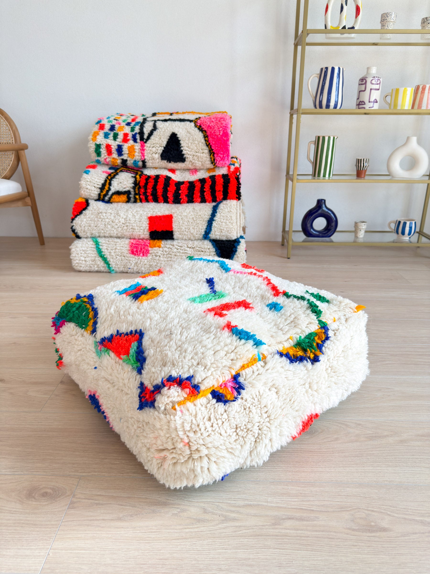 Moroccan pouf, colorful Berber pouf - 60 x 60 cm - n°13