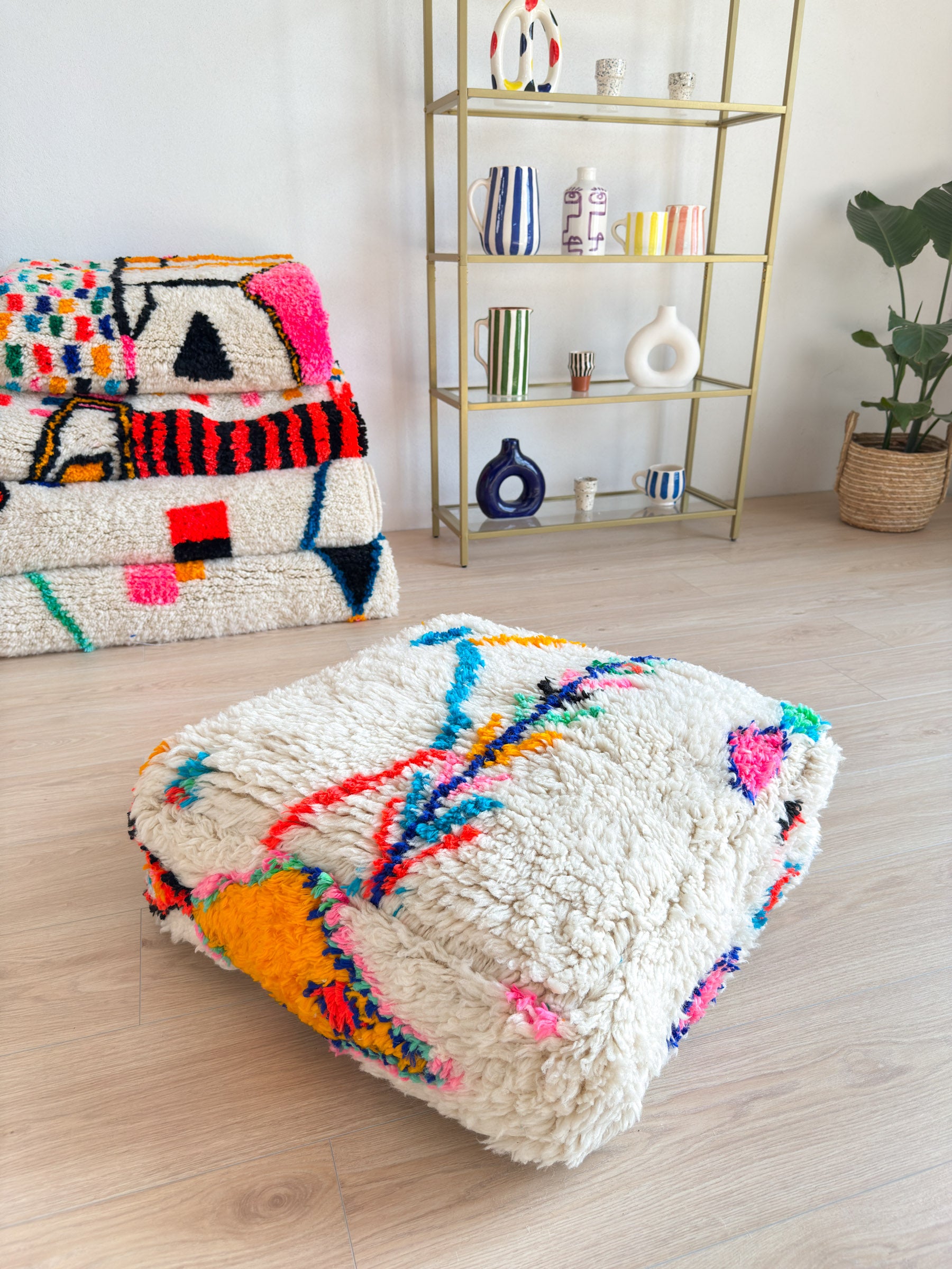 Moroccan pouf, colorful Berber pouf - 60 x 60 cm - n°14