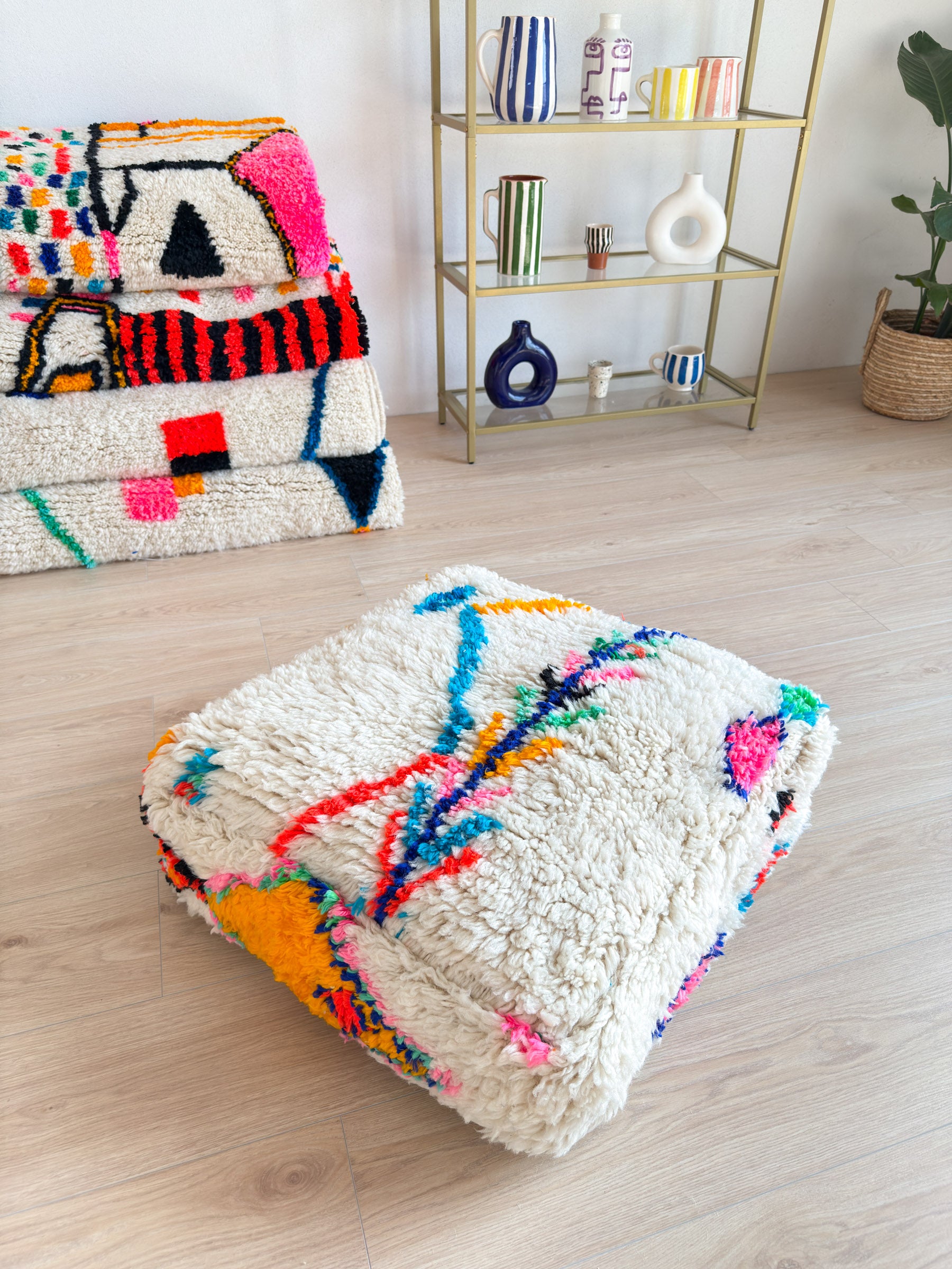 Moroccan pouf, colorful Berber pouf - 60 x 60 cm - n°14