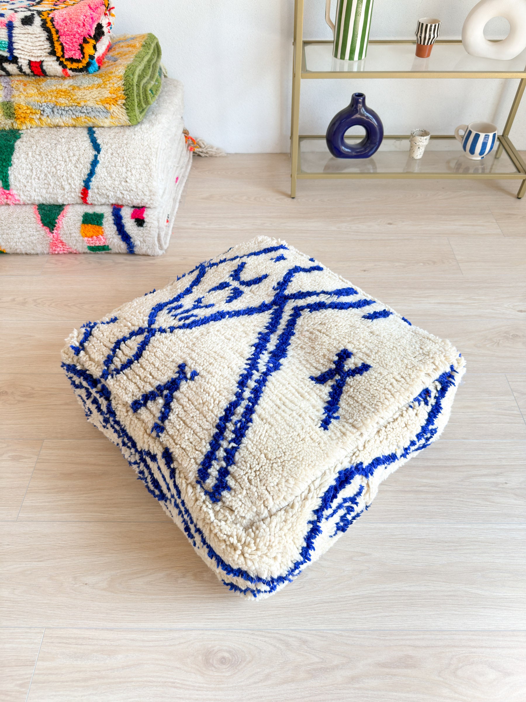 Marokkanischer Pouf, bunter Berber-Pouf - 60 x 60 cm - Nr. 44