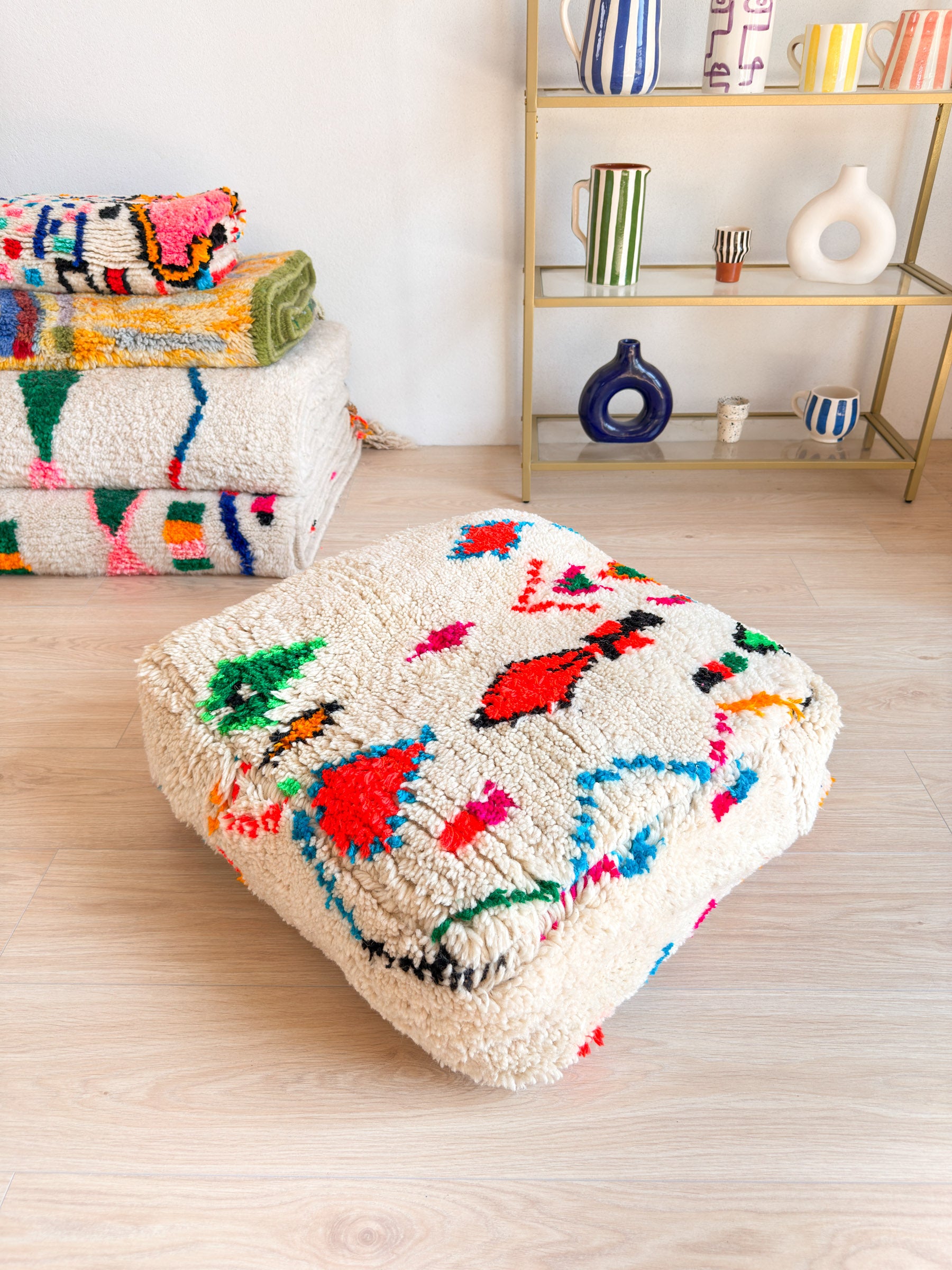 Marokkanischer Pouf, bunter Berber-Pouf - 60 x 60 cm - Nr. 46