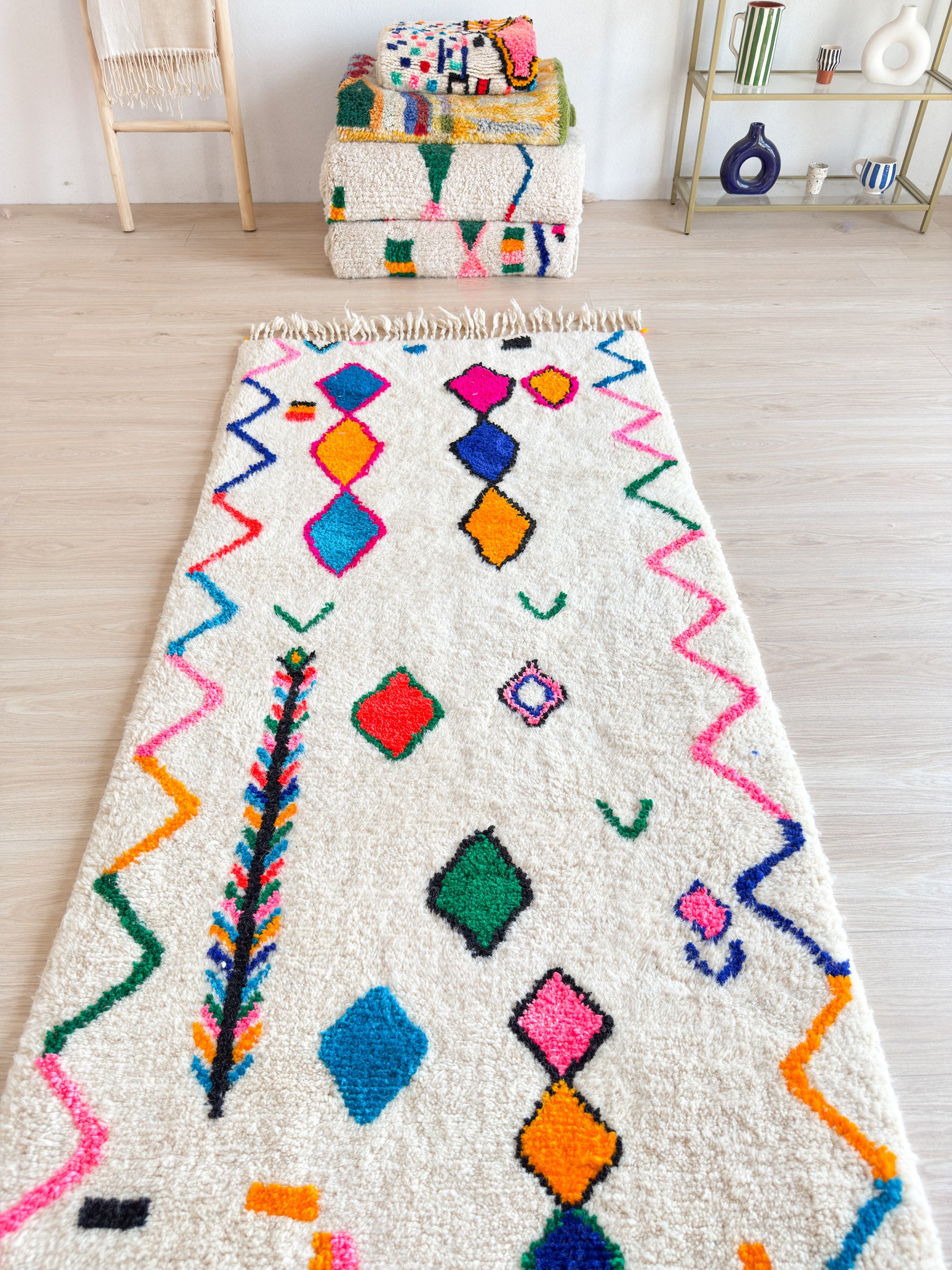 Farbenfroher Berber-Läuferteppich 108 x 347 cm - Nr. 2235