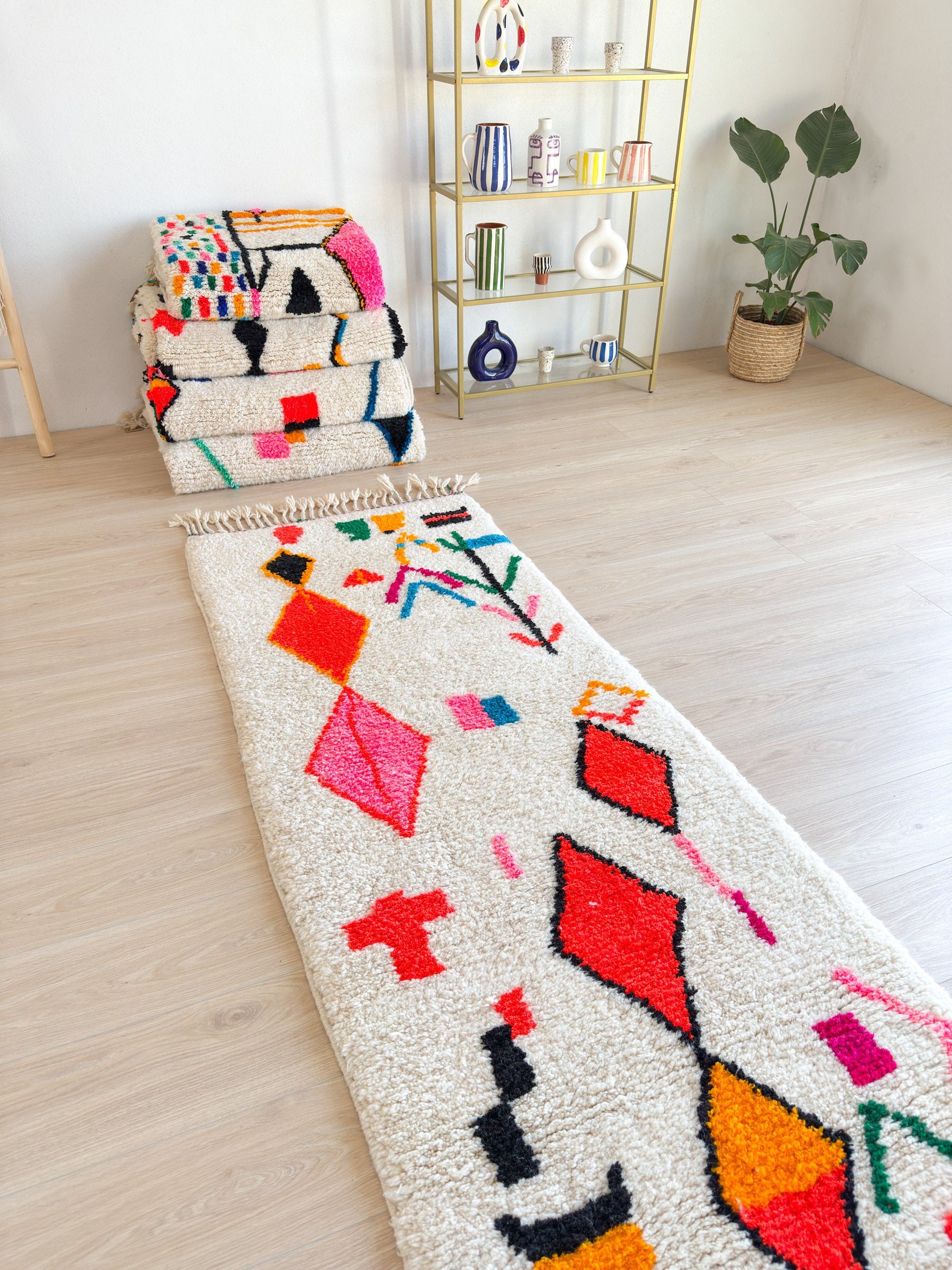 Tapis de couloir berbère coloré 88 x 418 cm - n°1820