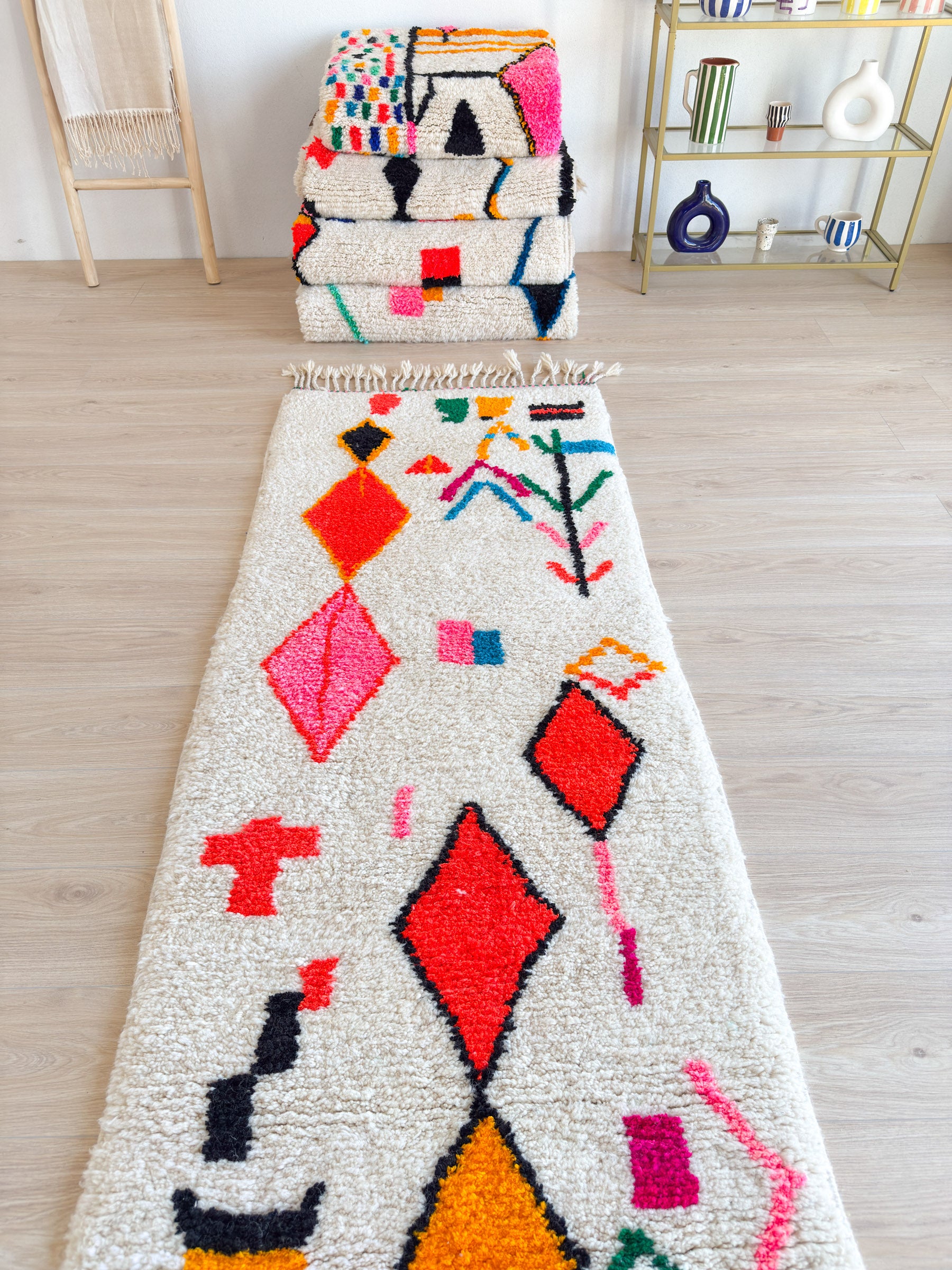 Tapis de couloir berbère coloré 88 x 418 cm - n°1820