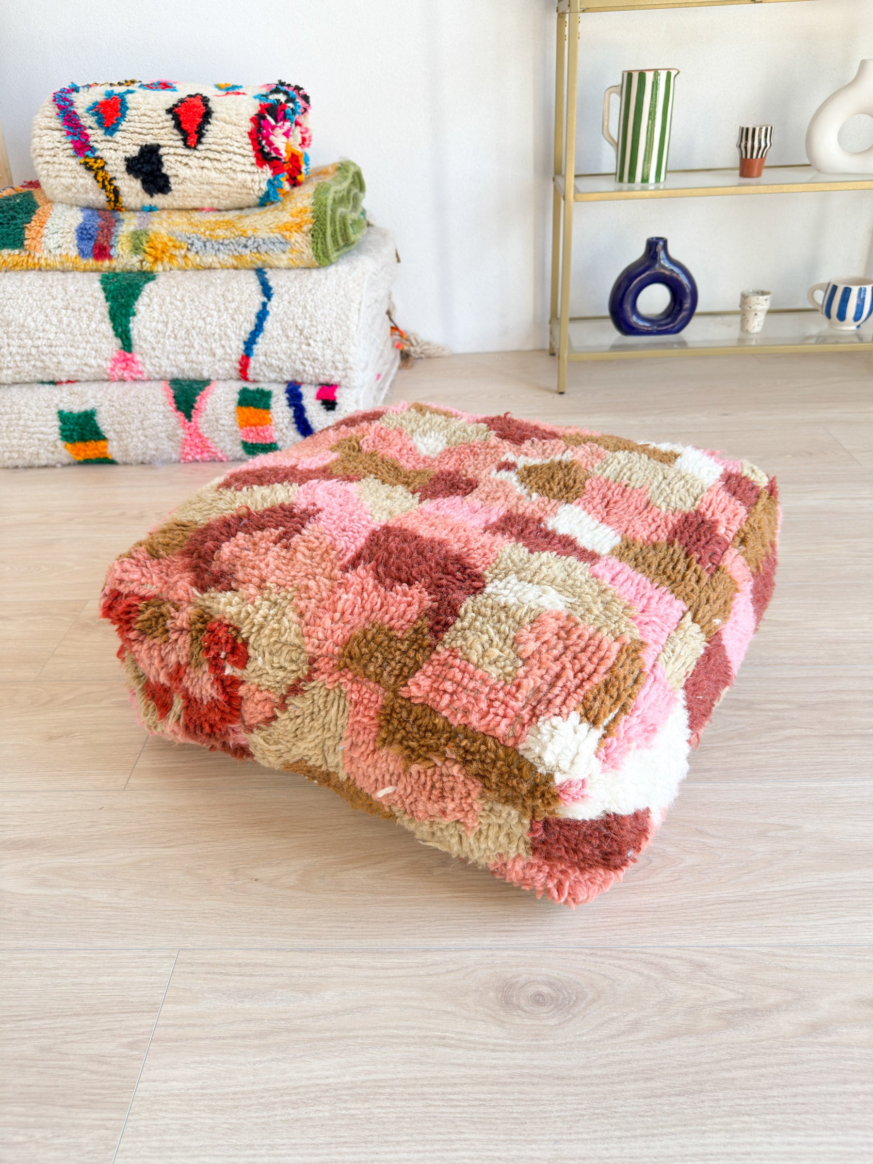 Marokkanischer Pouf, bunter Berber-Pouf - 60 x 60 cm - Nr. 25