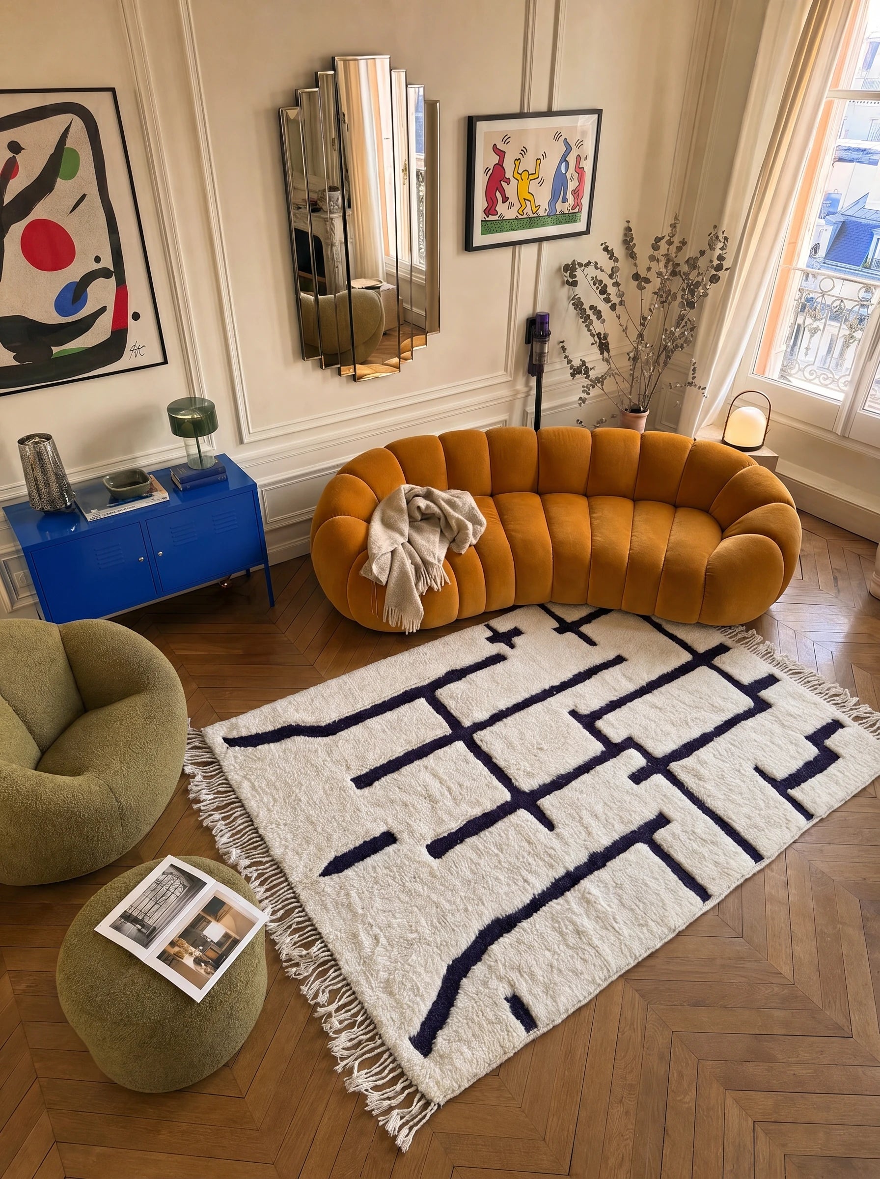 Tappeto Beni Ouarain 156 x 274 cm, tappeto berbero in un salotto, fatto a mano in lana | Tamazi
