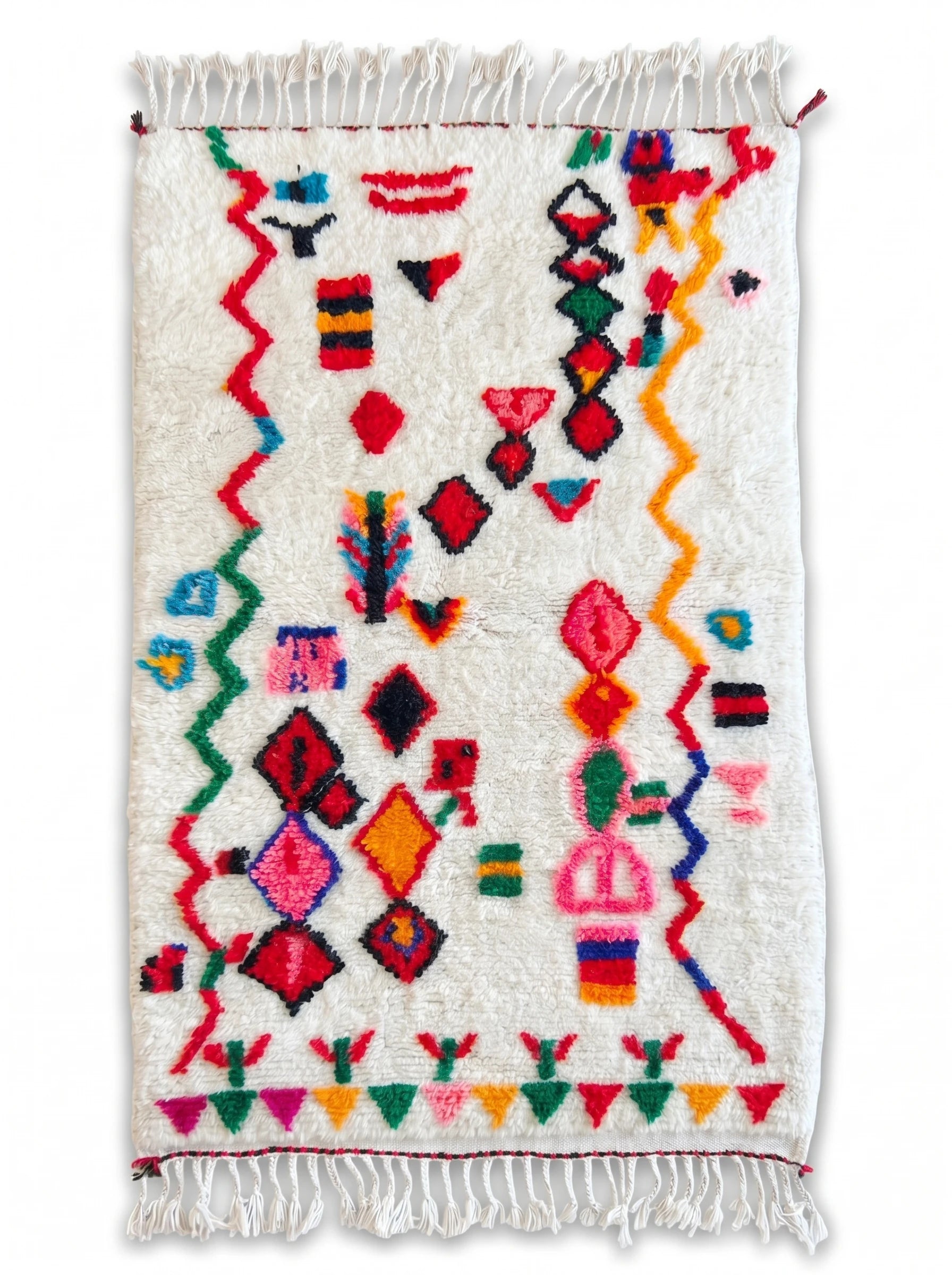 Kleurrijk Berbers tapijt 106 x 204 cm, handgemaakt van wol | Tamazi