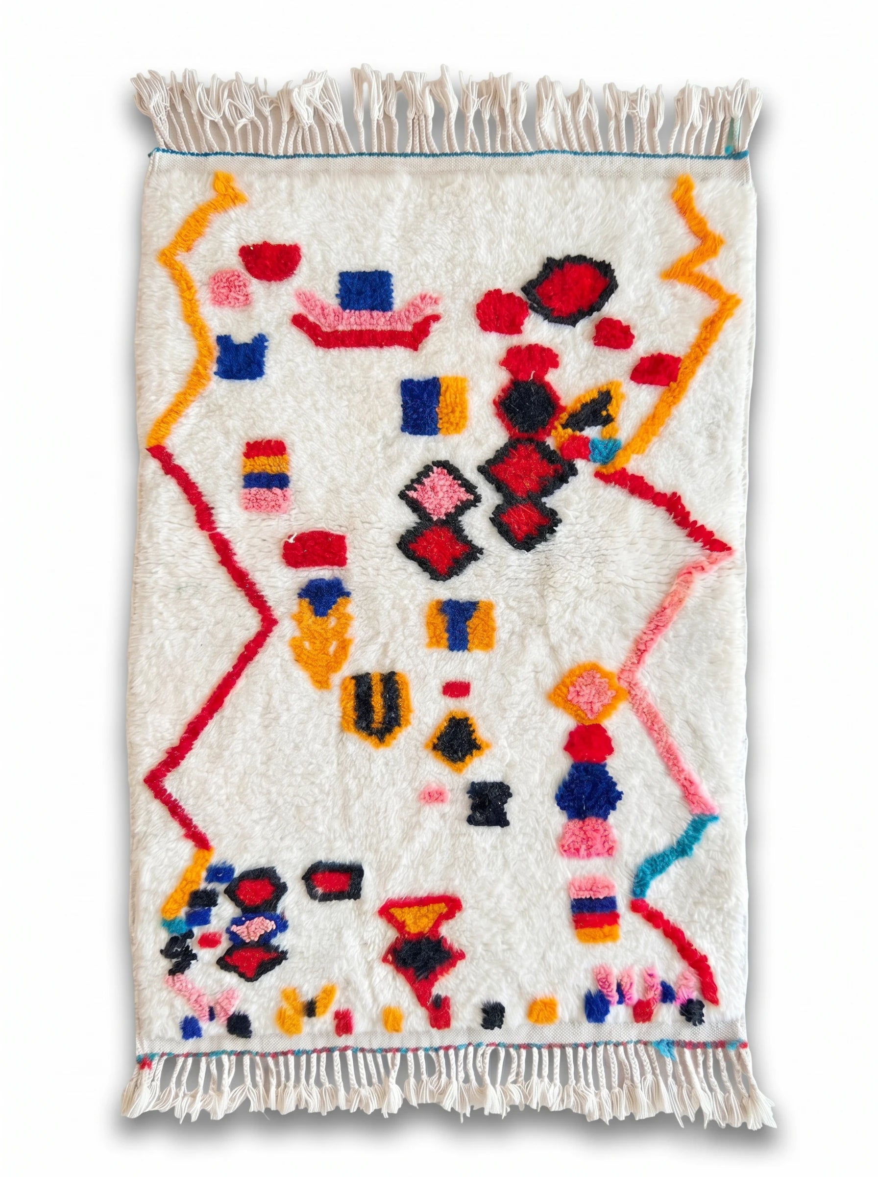 Kleurrijk Berbers tapijt 98 x 166 cm, handgemaakt van wol | Tamazi