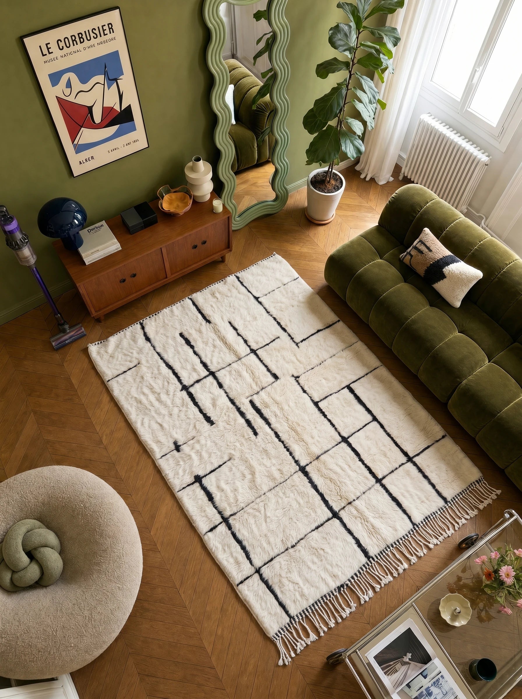 M'rirt rug 150 x 260 cm, Berber rug in a living room setting, handmade in wool | Tamazi