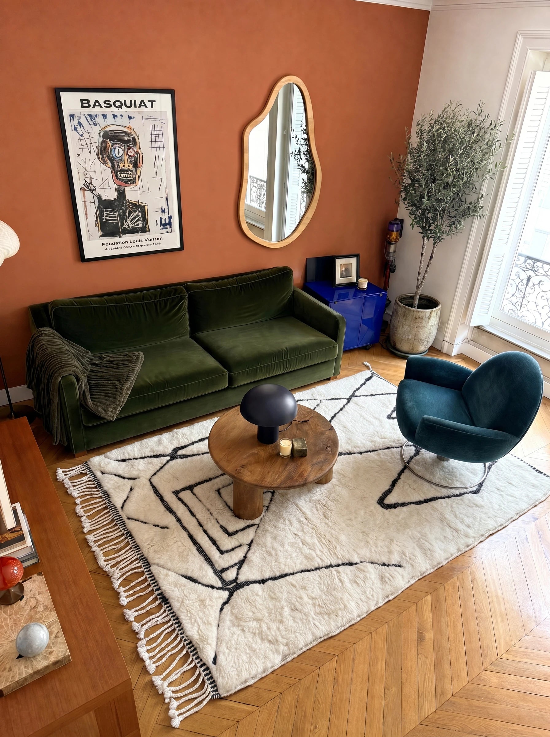 M'rirt rug 160 x 270 cm, Berber rug in a living room setting, handmade in wool | Tamazi