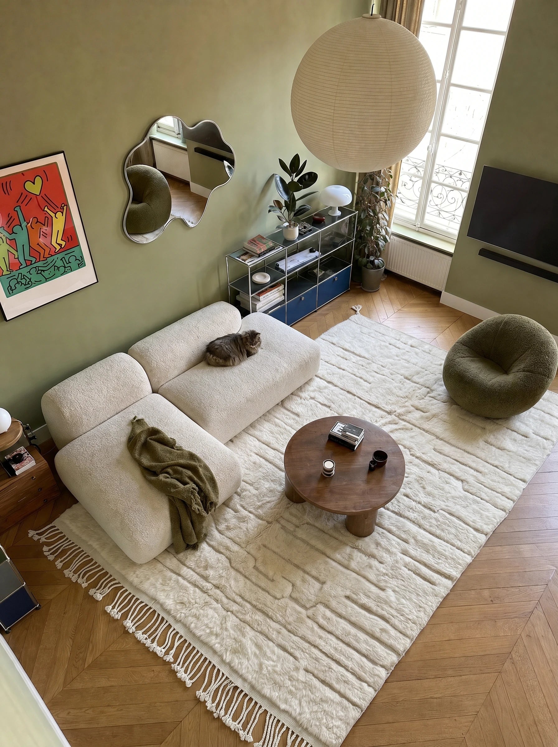 M'rirt rug 201 x 319 cm, Berber rug in a living room setting, handmade in wool | Tamazi