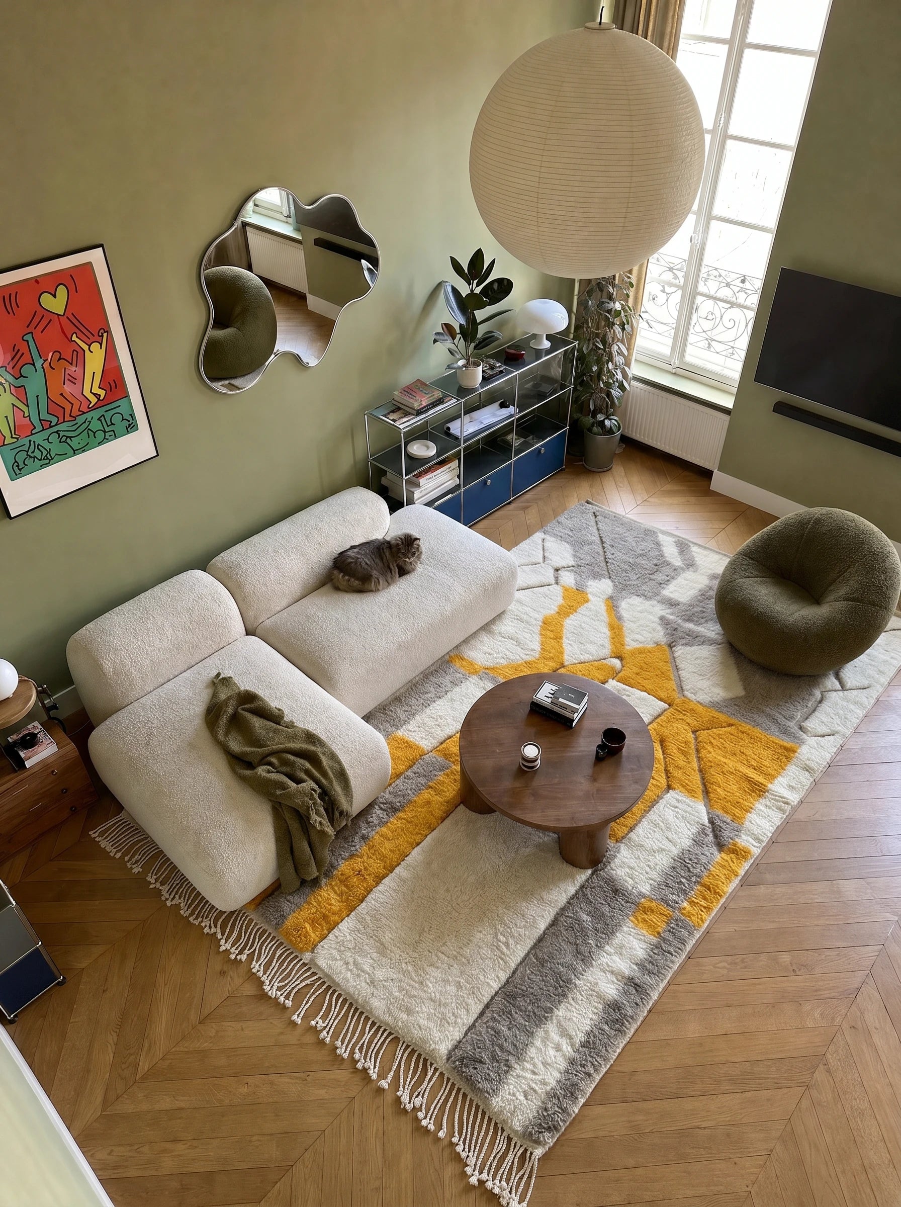 Tapis M'rirt 203 x 325 cm, tapis berbère en situation dans un salon, fait main en laine | Tamazi